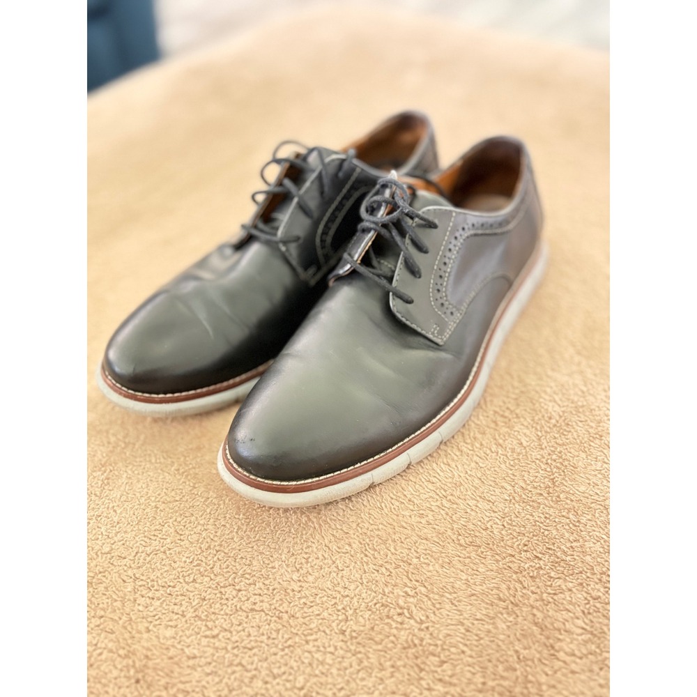 Johnston & Murphy Mens 9M Gray Leather Memory Foam Hybrid Oxford Shoes 20-8371